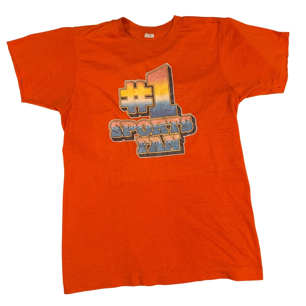 Vintage 70s 80s Orange #1 Sports Fan Single Stitch Graphic T-Shirt  Medium USA